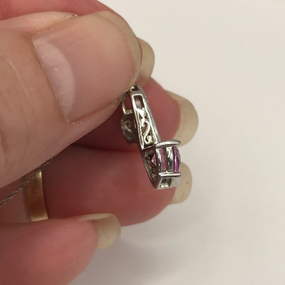 925 LA Silver Heart Necklace with Pink Gemstone - Picture 11 of 11